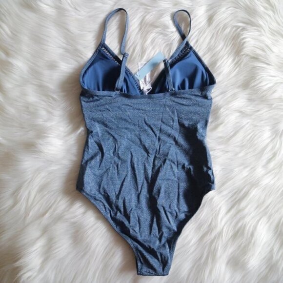 NEW Blue Shimmer Cut Out One Piece Bathing Suit Swimsuit Size Small - Picture 5 of 7